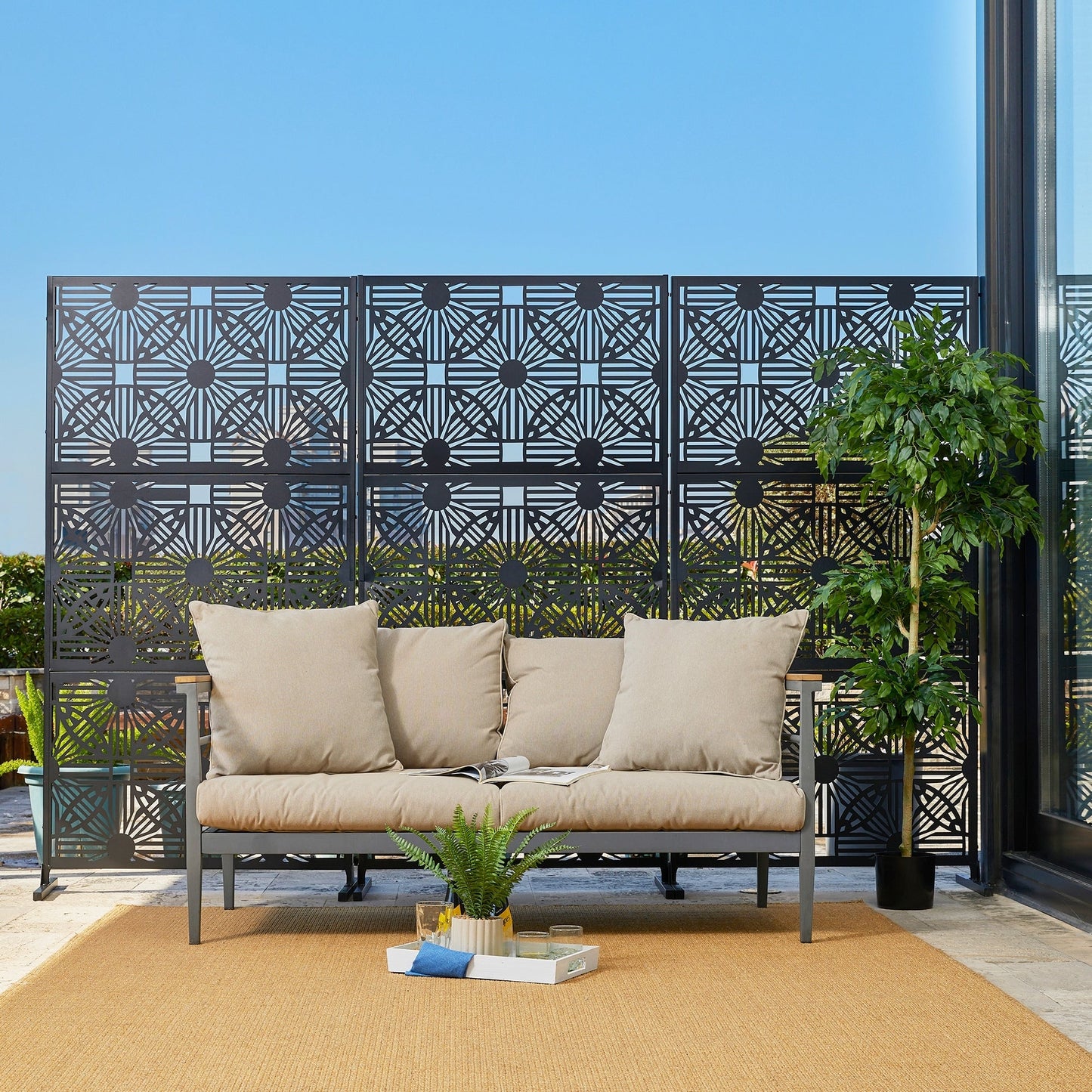 Paravent de confidentialité à 3 panneaux galvanisé à motifs floraux de 6 pieds de Glitzhome