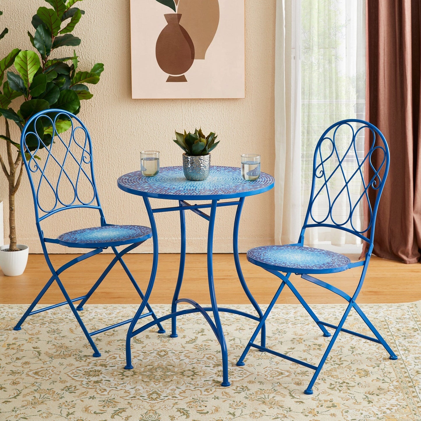 Ensemble bistrot pliant d'extérieur en métal Glitzhome 3 pièces avec table et chaises