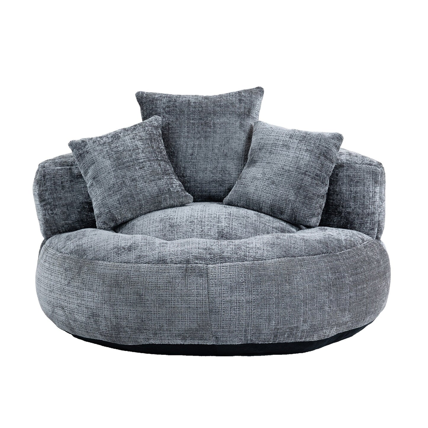 Canapé poire simple gris surdimensionné en chenille de 42,52 pouces avec trois oreillers pour chambre à coucher