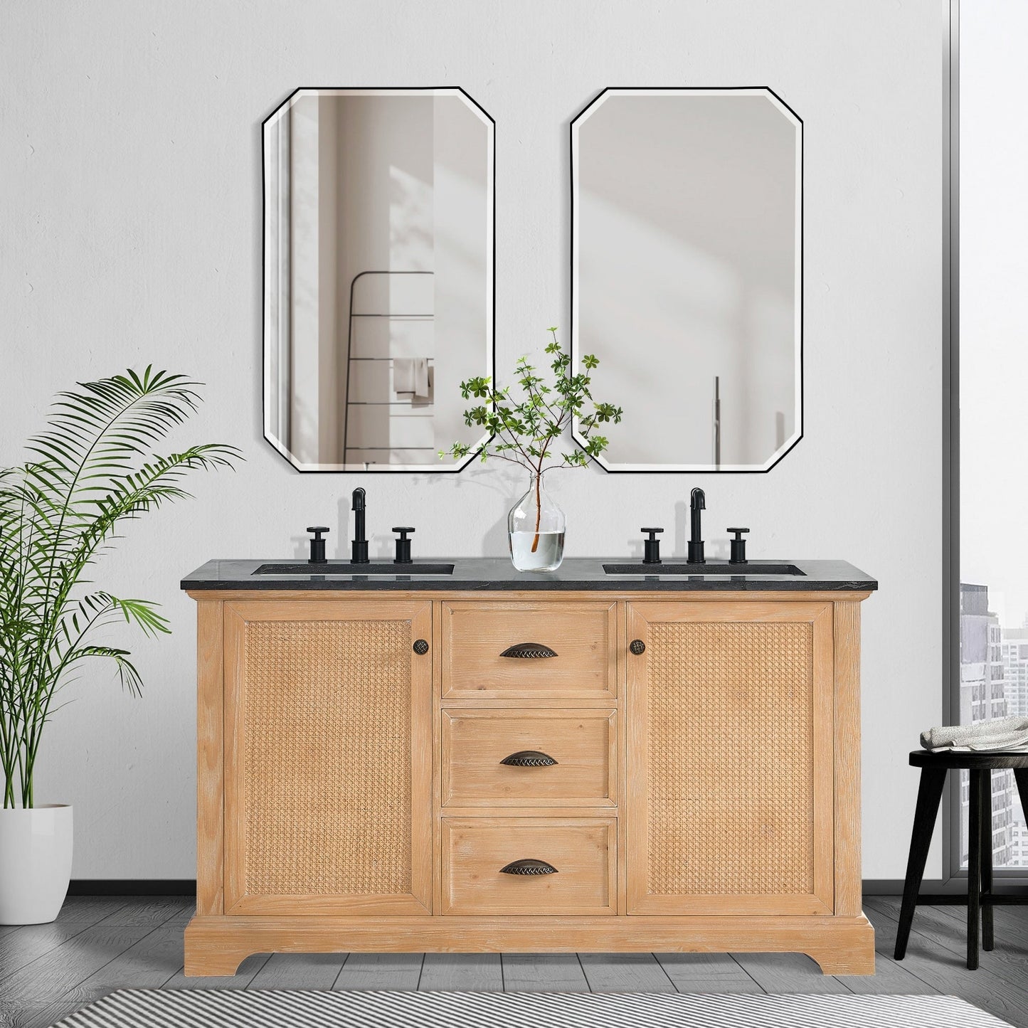Meuble-lavabo Hervas avec plateau en marbre naturel sans miroir