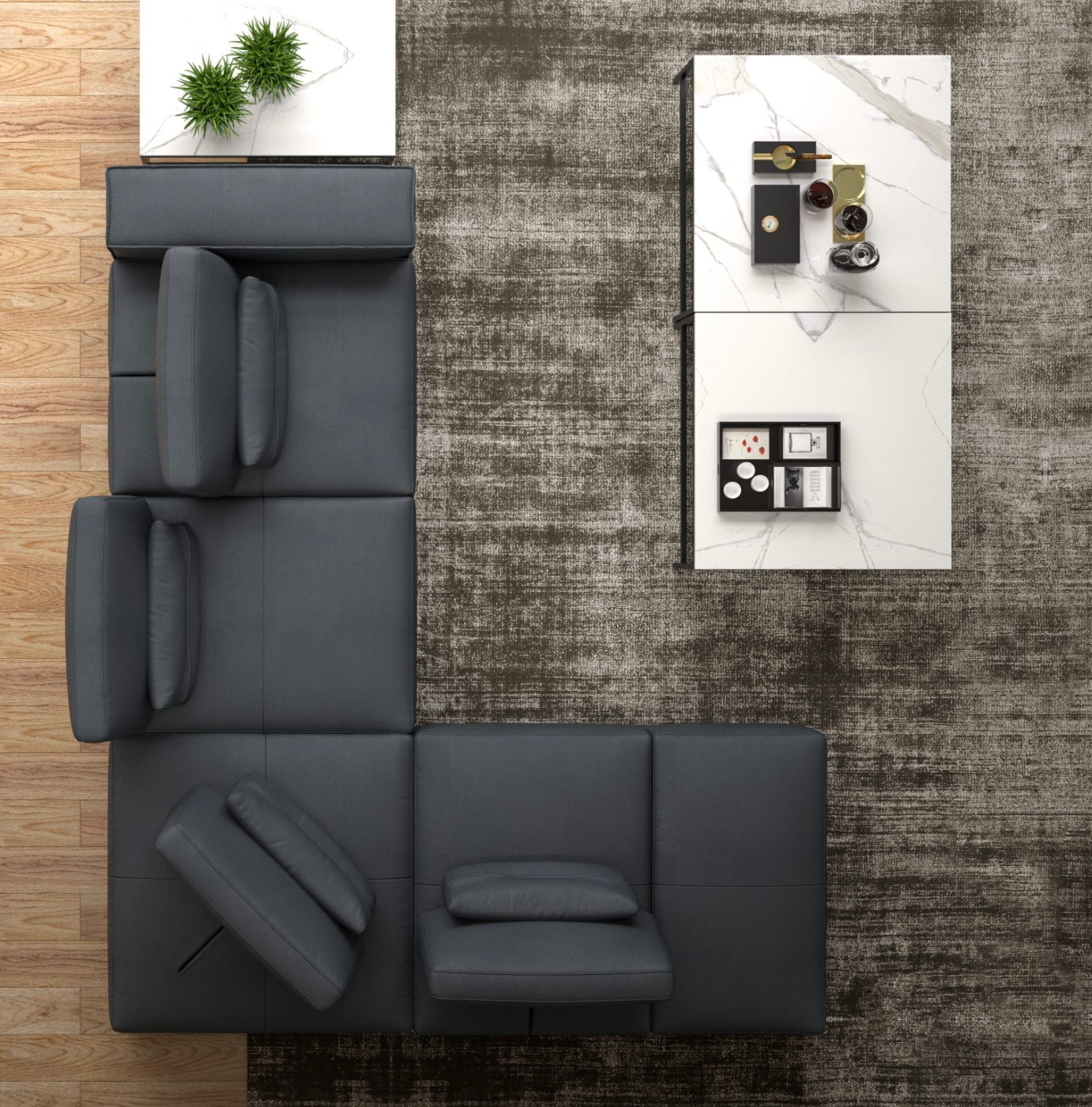 Florence leather sectional - dark grey