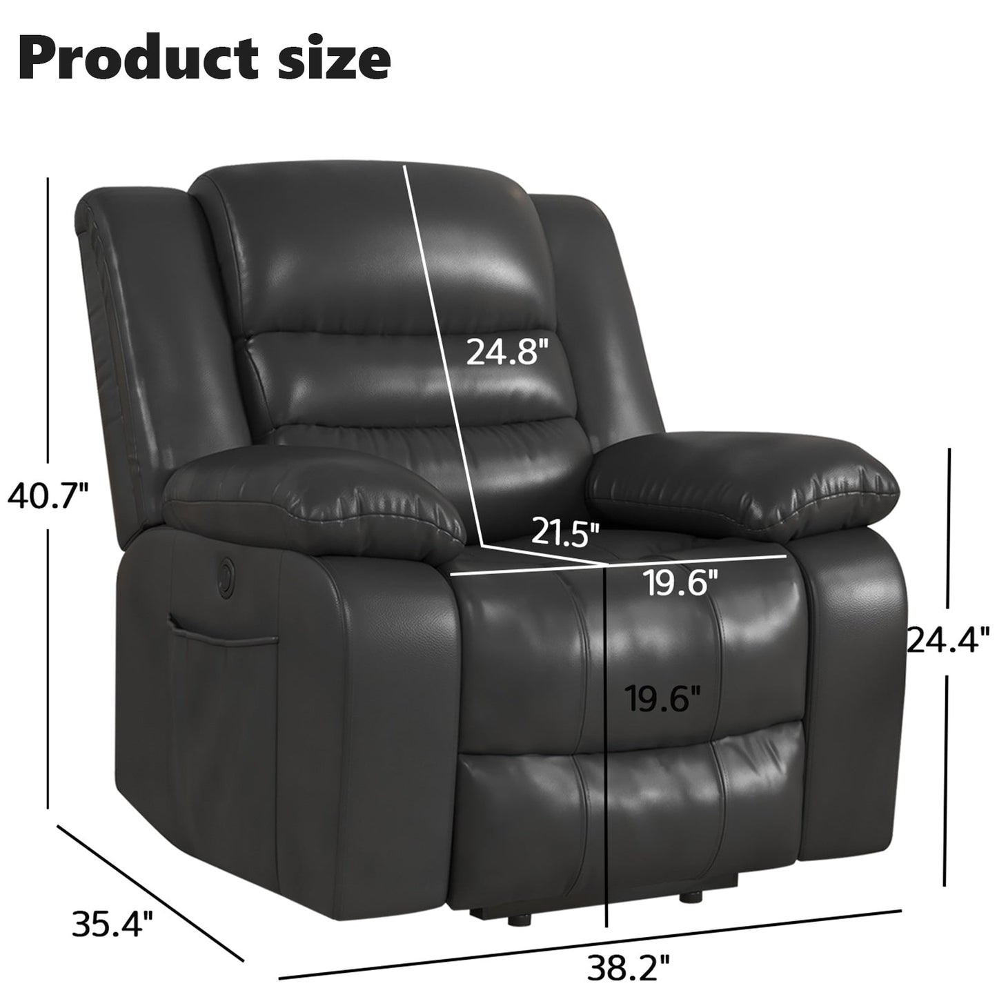 Fauteuil inclinable releveur en cuir avec double moteur, fauteuils inclinables électriques surdimensionnés avec chauffage et massage électrique