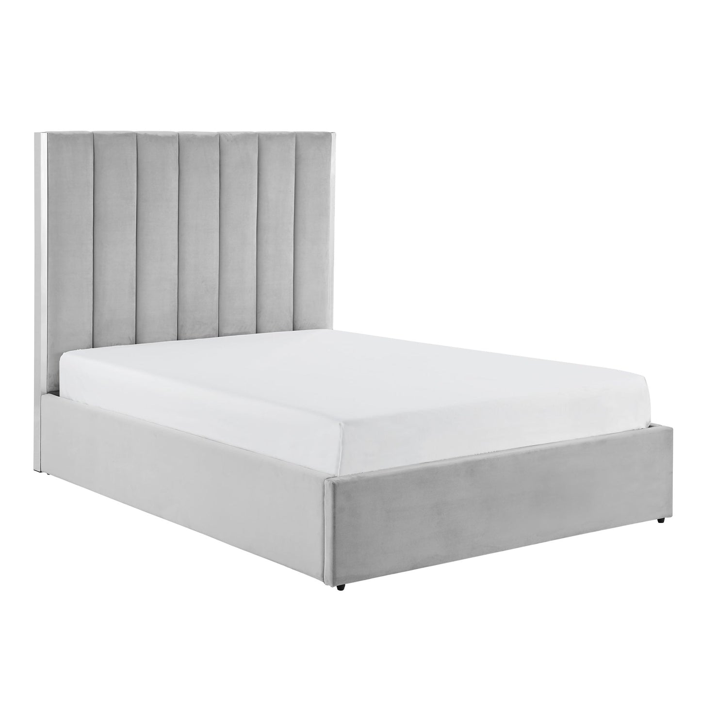 Lit Chloé gris avec bordure argentée et rangement ottoman