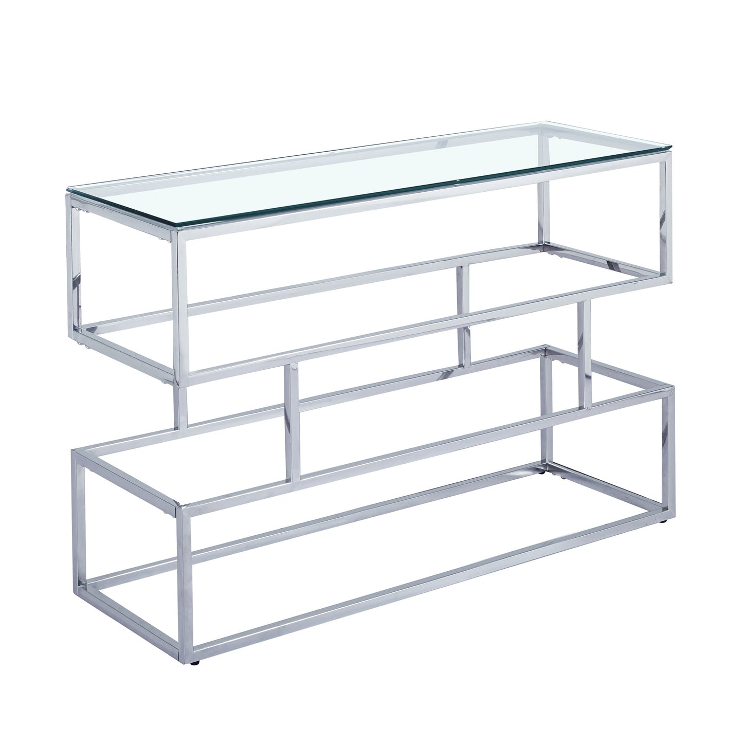 Console Lina en chrome argenté avec plateau en verre transparent