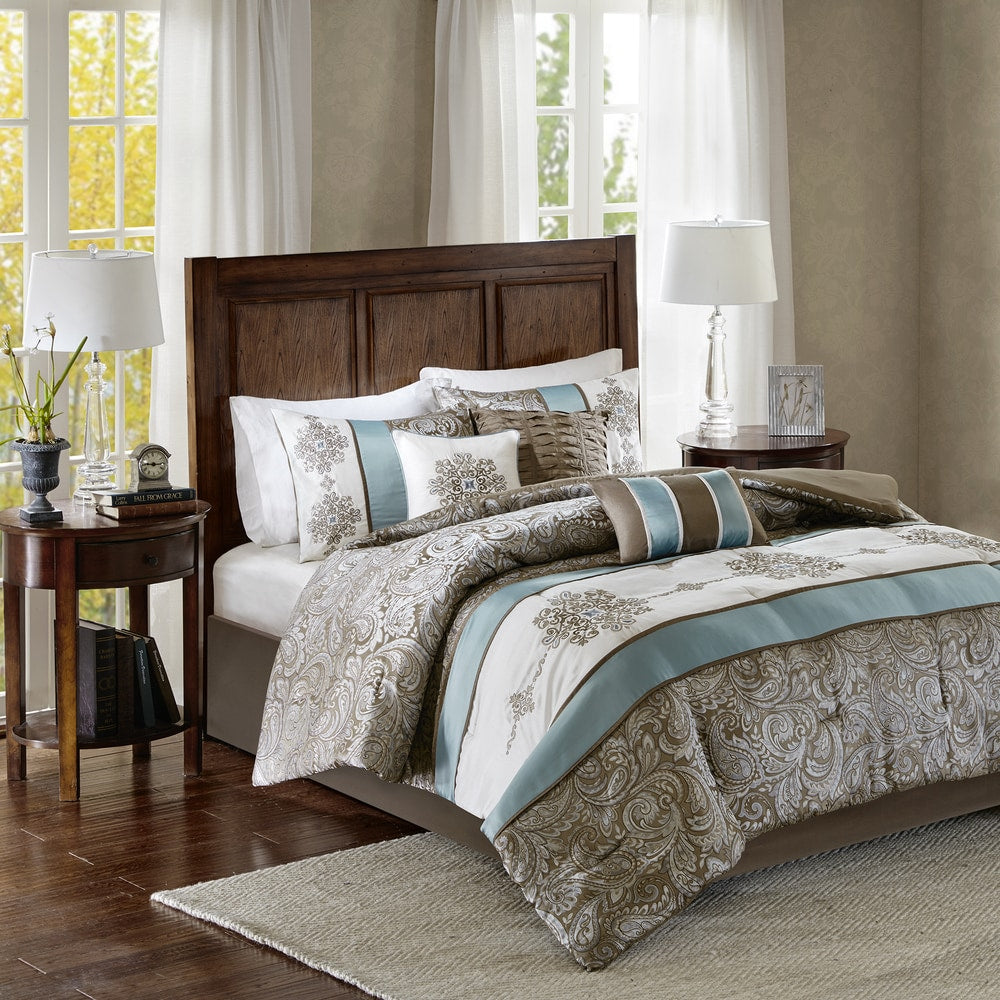 Ensemble de couette 7 pièces Madison Park Lorraine Blue Jacquard