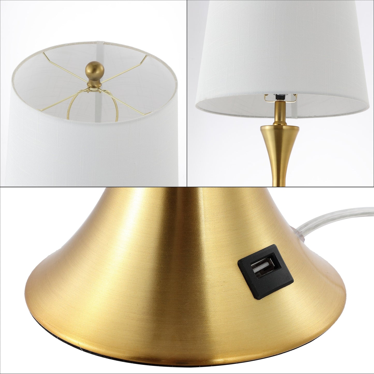 Lampe de table LED Makena 22,75 cm en fer moderne et glamour avec port de chargement USB (lot de 2) par JONATHAN Y