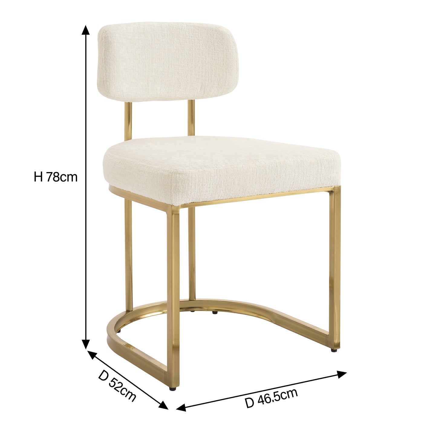 Chaise de salle à manger Rhea en tissu blanc avec cadre doré