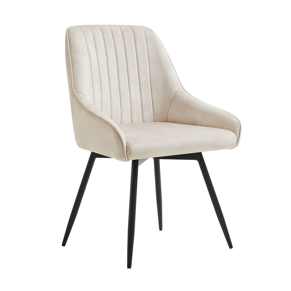 Chaise de salle à manger pivotante Amari en velours crème avec pieds noirs