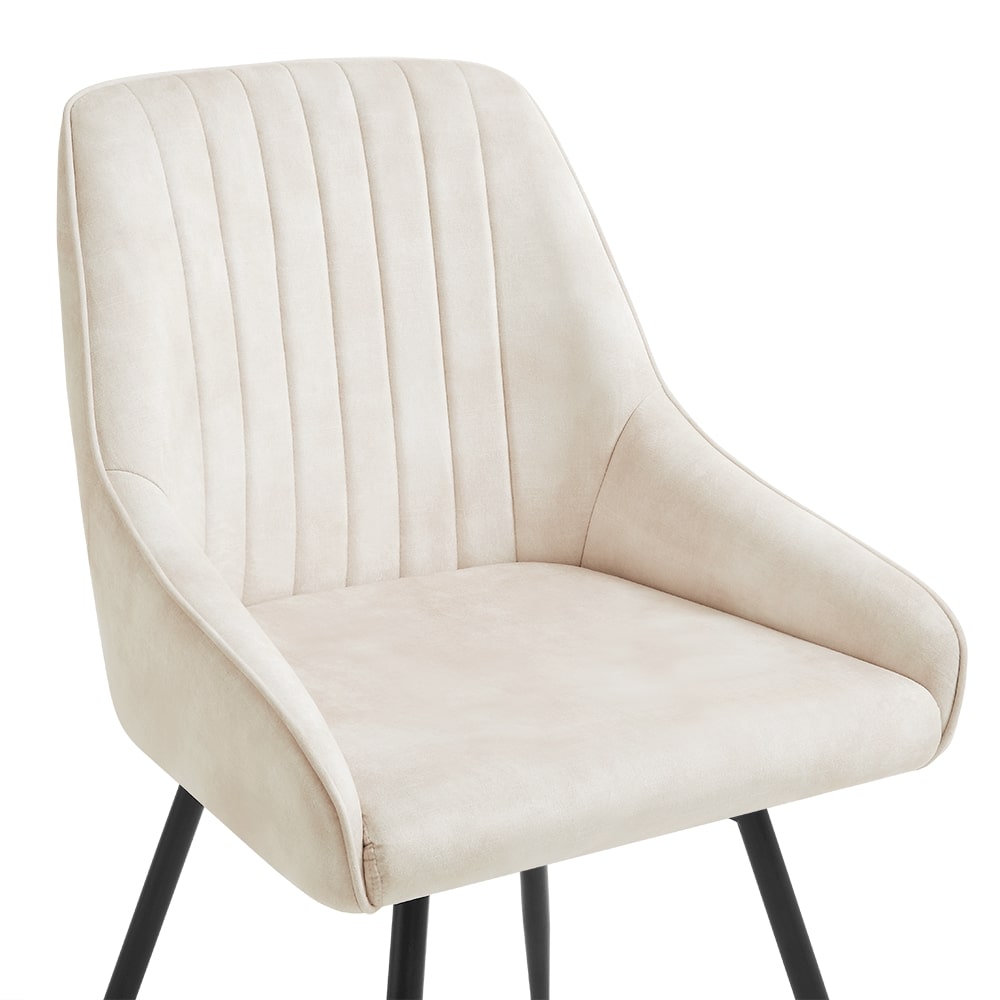 Chaise de salle à manger pivotante Amari en velours crème avec pieds noirs