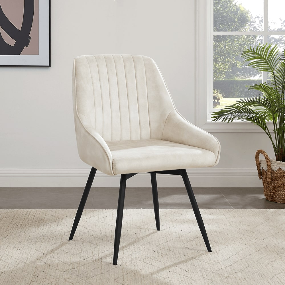 Chaise de salle à manger pivotante Amari en velours crème avec pieds noirs