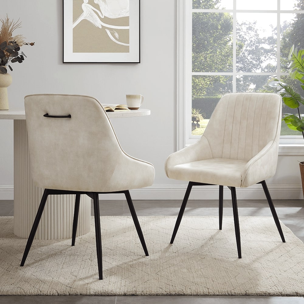 Chaise de salle à manger pivotante Amari en velours crème avec pieds noirs