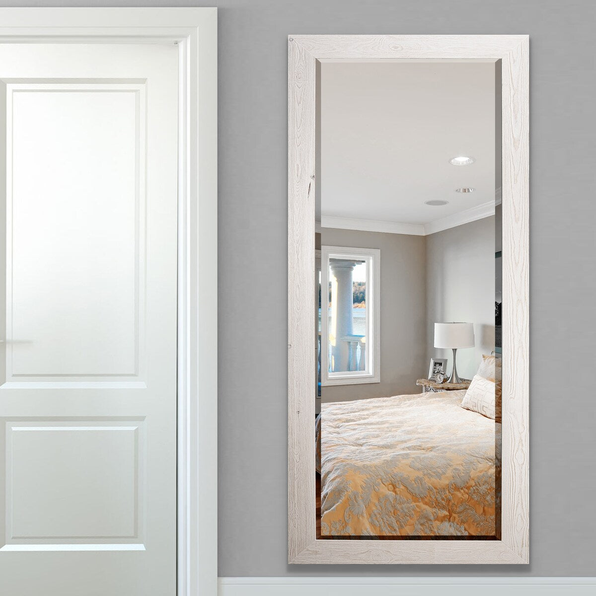 Miroir pleine longueur en bois de grange - Blanc vieilli - 62 x 27