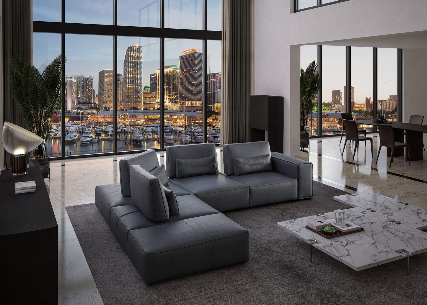 Florence leather sectional - dark grey