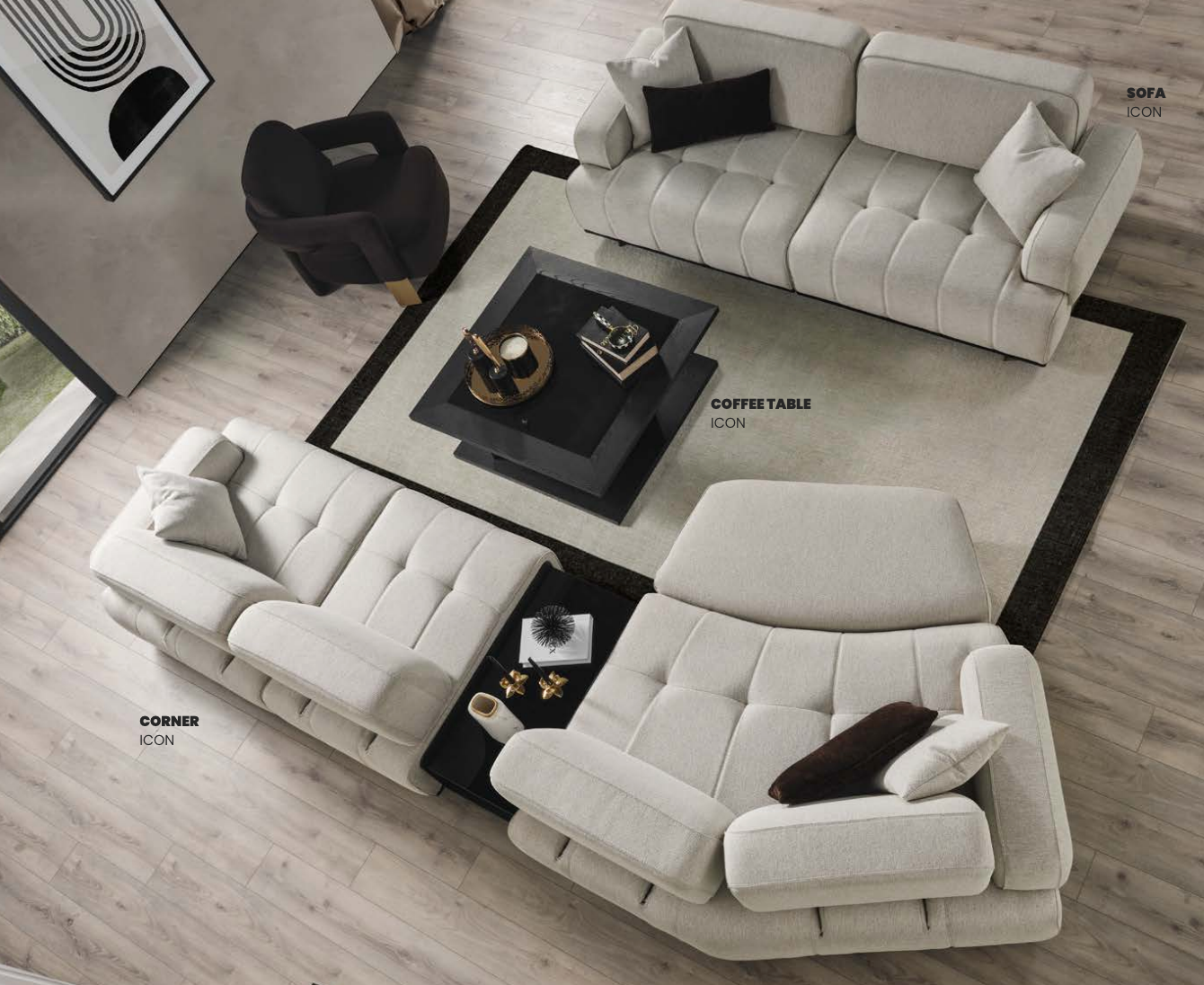 Canapé Icon en tissu beige 6 pièces