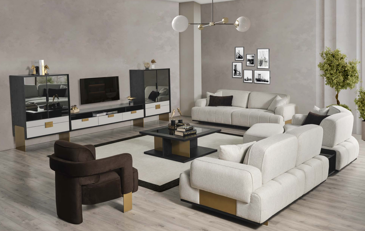 Canapé Icon en tissu beige 6 pièces