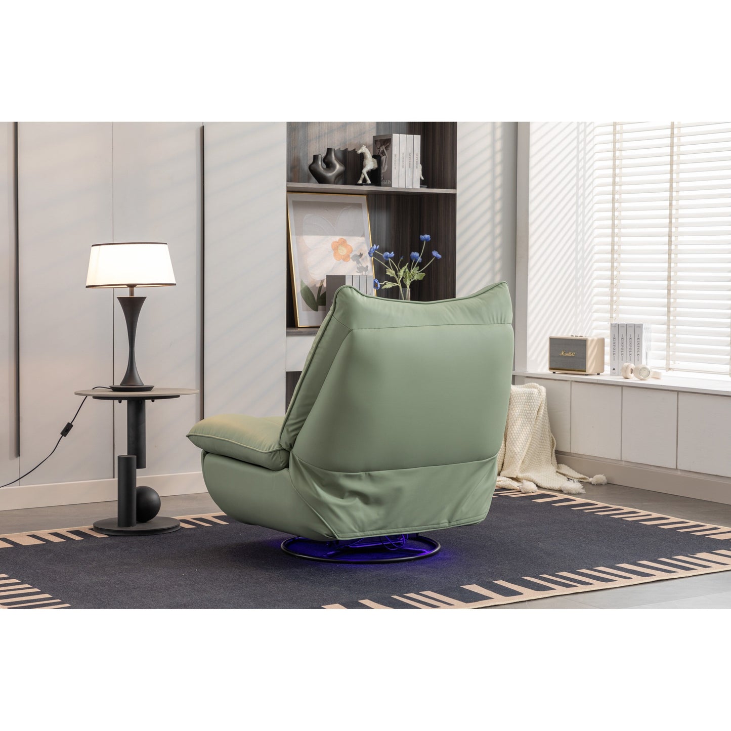 Fauteuil inclinable pivotant et électrique avec haut-parleurs Bluetooth, support de téléphone, ports de chargement USB et Type-C, rangement dissimulé dans les accoudoirs