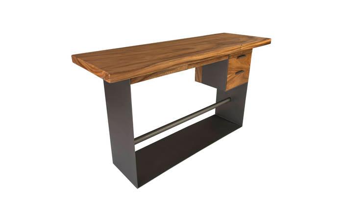 Iron Frame Standing Desk with Drawers Chamcha Wood, Natural, Bar Height