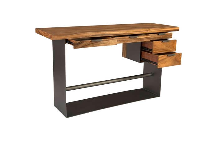 Iron Frame Standing Desk with Drawers Chamcha Wood, Natural, Bar Height