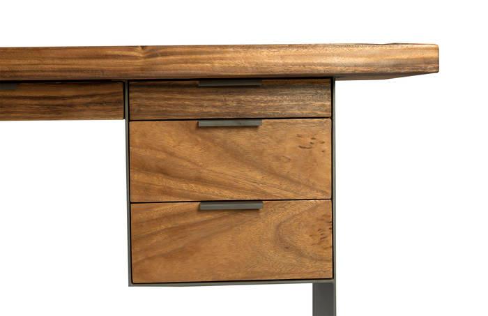 Iron Frame Standing Desk with Drawers Chamcha Wood, Natural, Bar Height