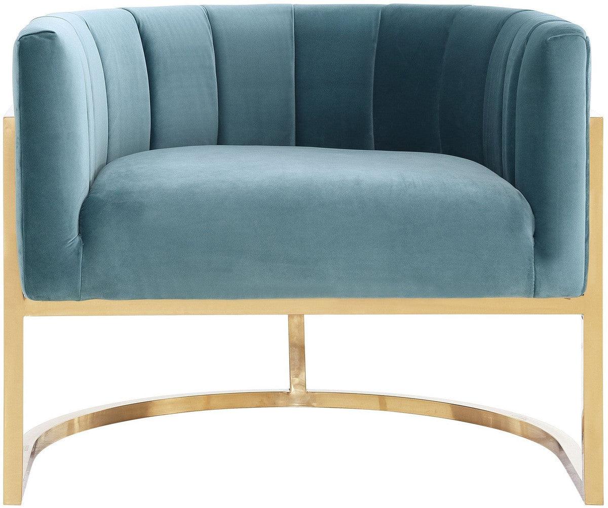 Chaise Magna Sea Blue avec base dorée
