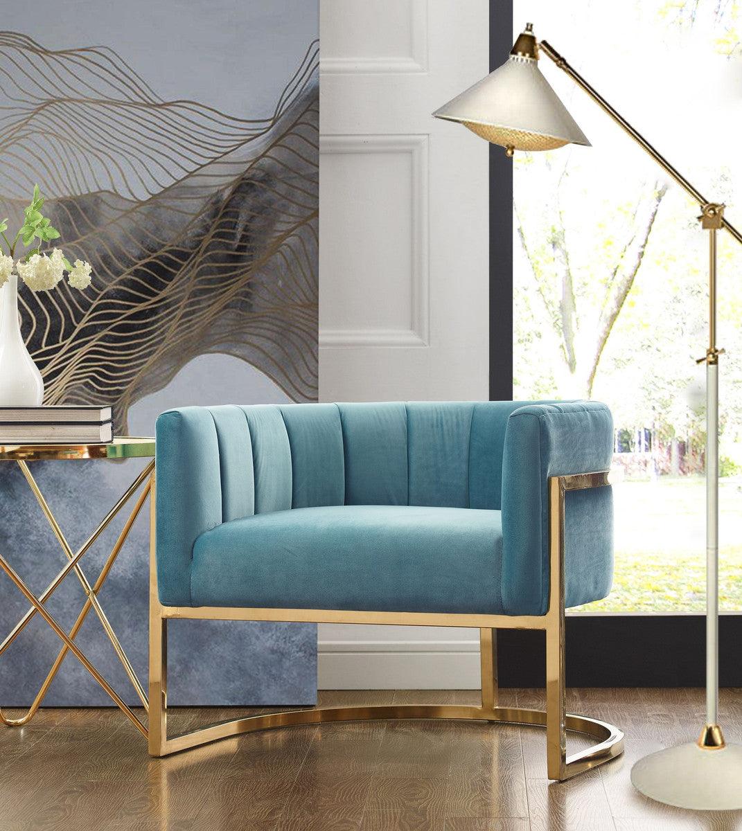 Chaise Magna Sea Blue avec base dorée