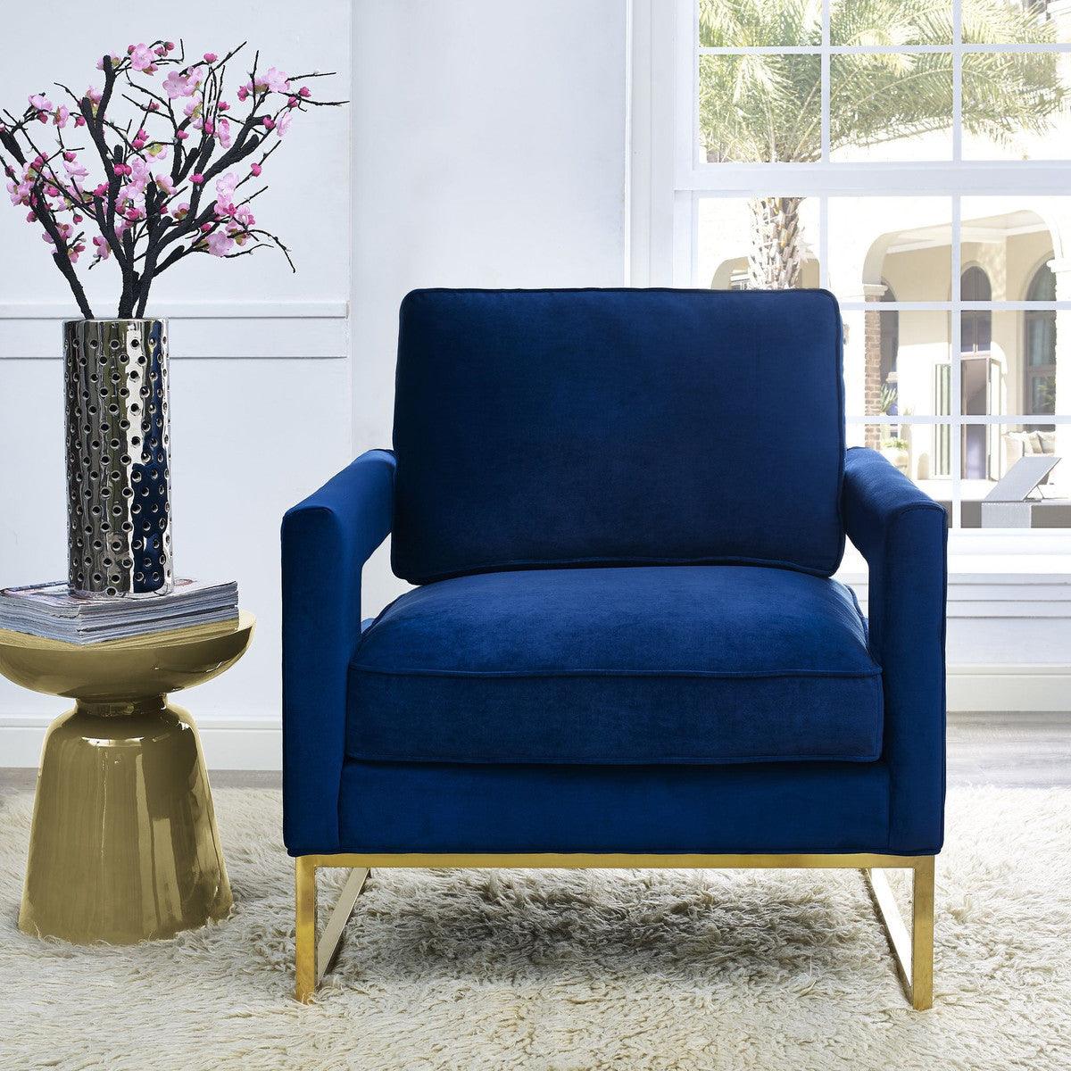 Chaise Annabelle en velours bleu marine