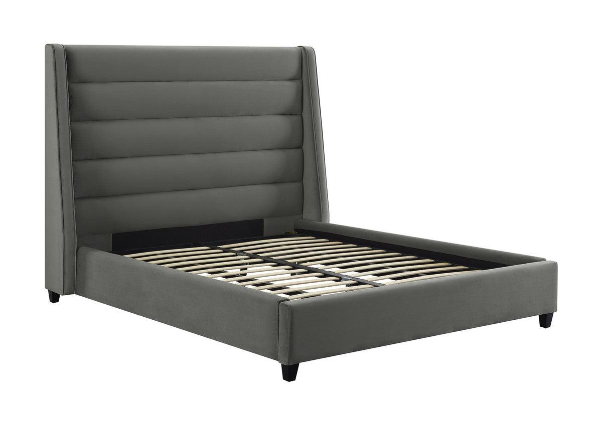 Lit en velours gris Kaui