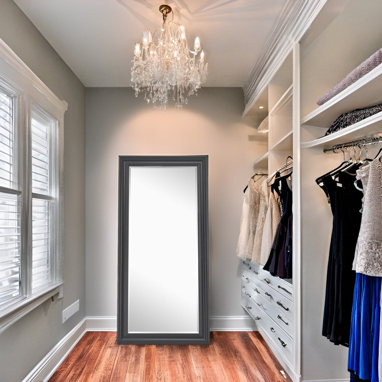 Grand miroir sur toute la surface, miroir surdimensionné, cadre en imitation bois lisse, miroir rectangulaire à suspendre au mur