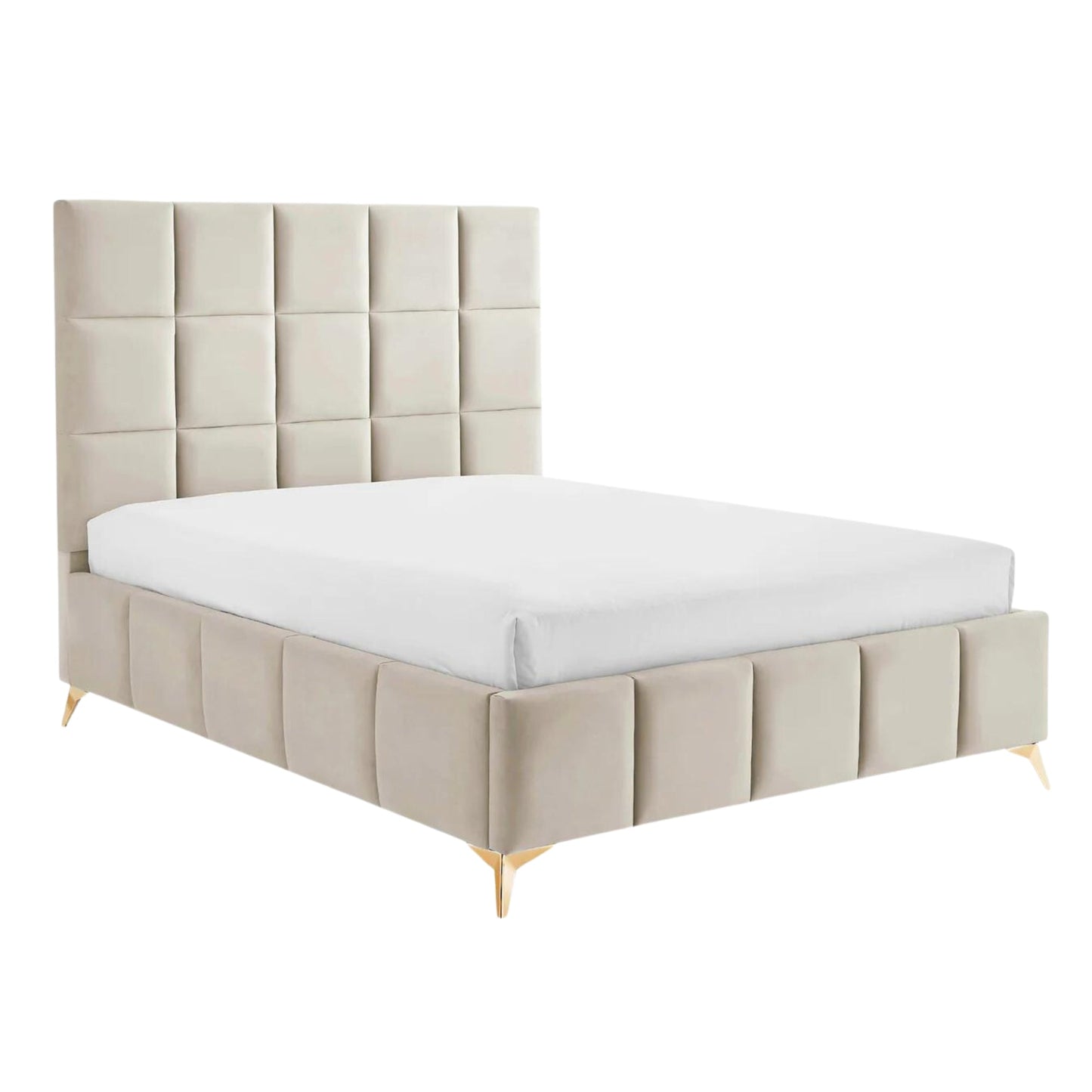 Lit ottoman rembourré en velours crème Imogen avec pieds dorés