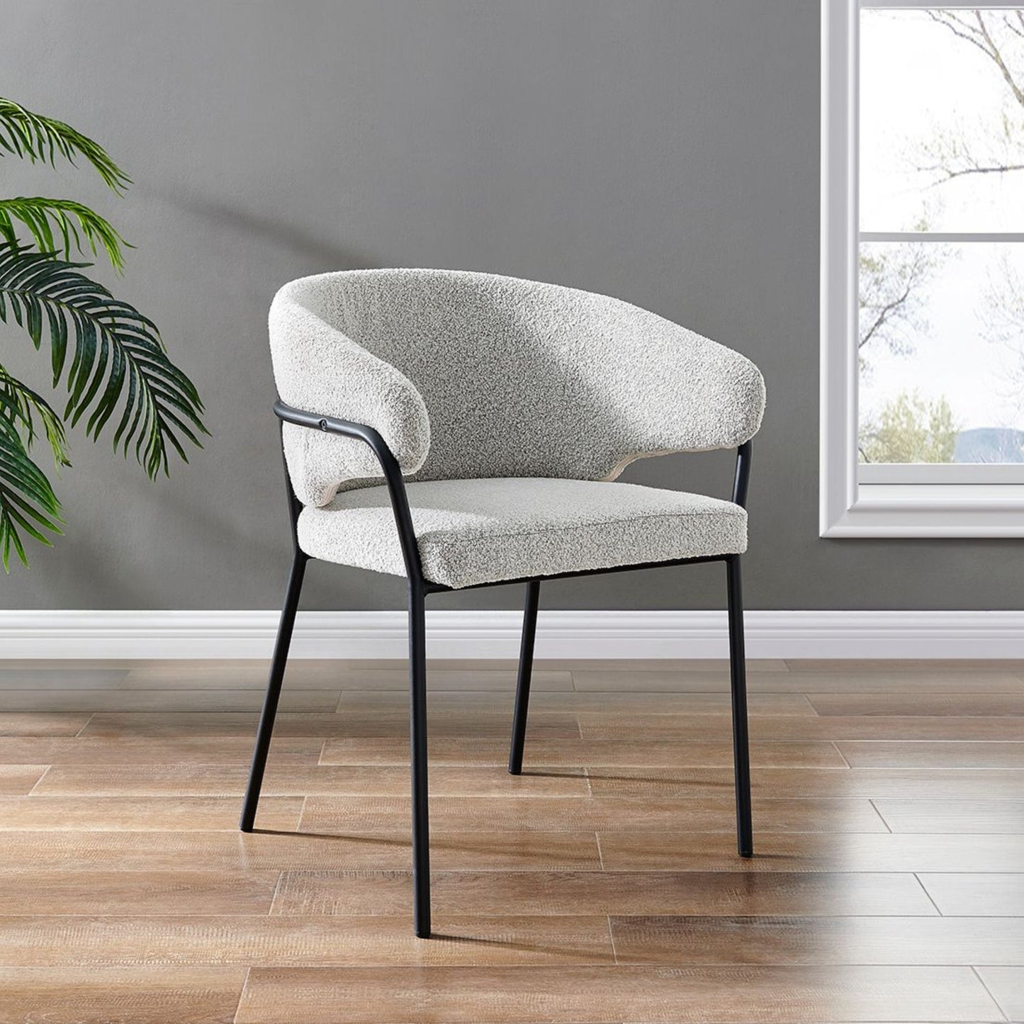 Chaise de salle à manger Capri gris clair bouclée avec cadre noir élégant