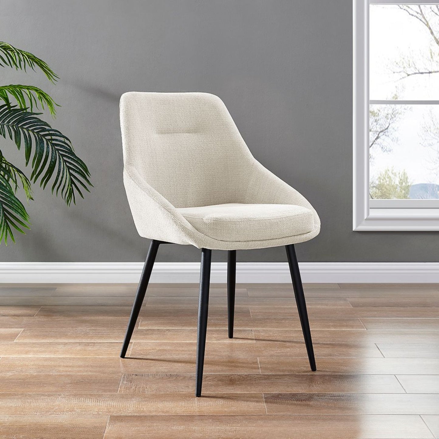 Chaise de salle à manger en lin crème sauge avec pieds noirs