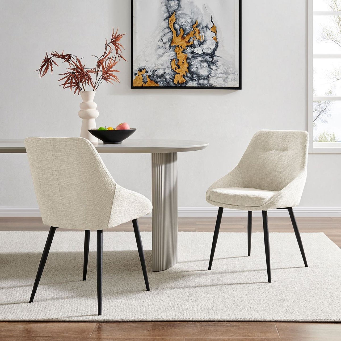 Chaise de salle à manger en lin crème sauge avec pieds noirs