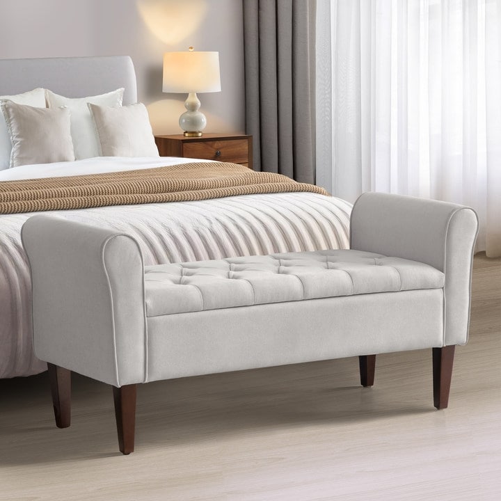 Banc de rangement rembourré, banc d'entrée avec dessus rabattable touffeté, 50,4 pouces