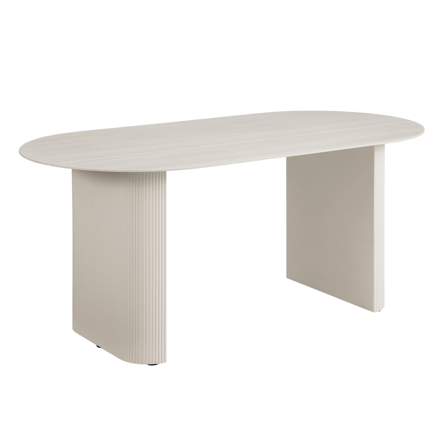Table à manger Sofia en céramique blanche avec base côtelée crème