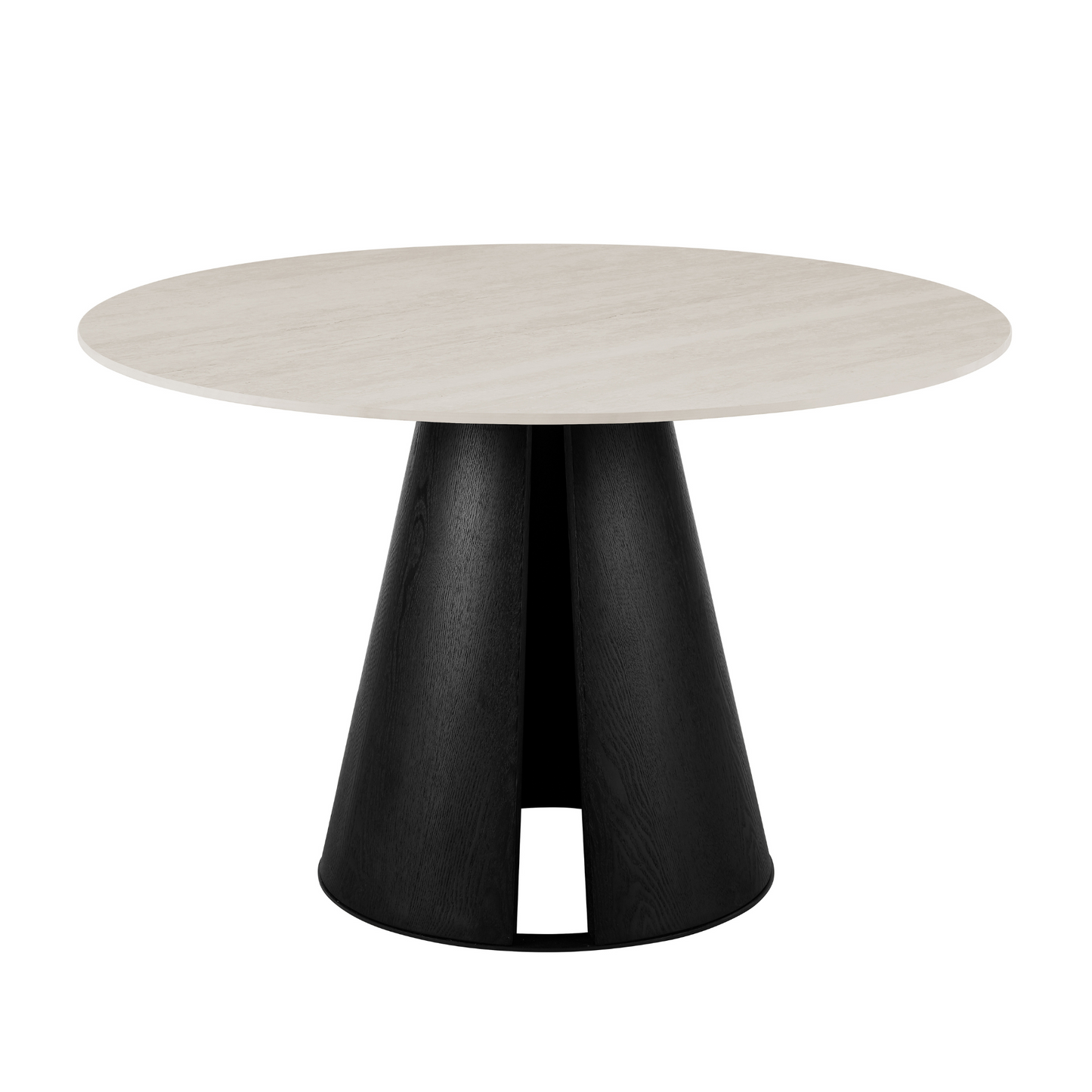 Table à manger ronde Maya en céramique crème clair avec base noire