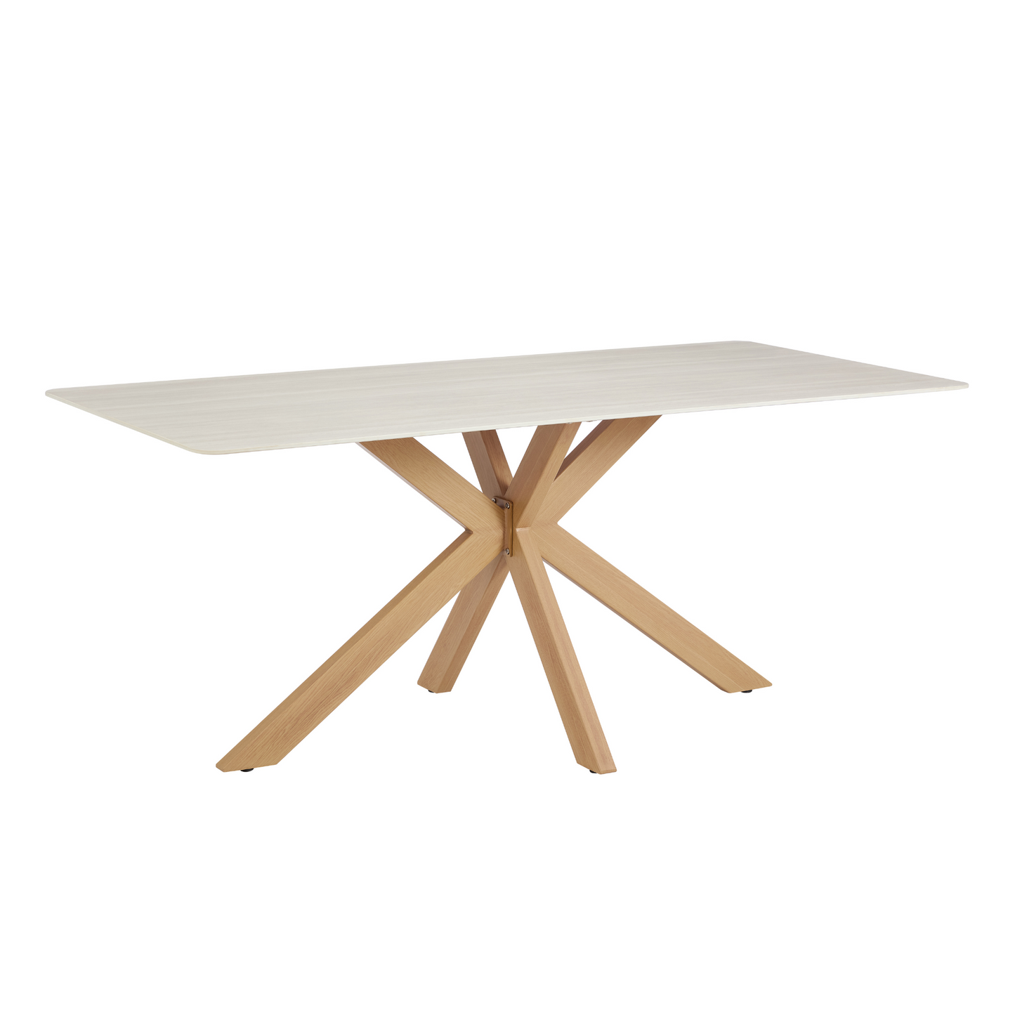 Table à manger Athens en céramique blanche avec base effet bois naturel
