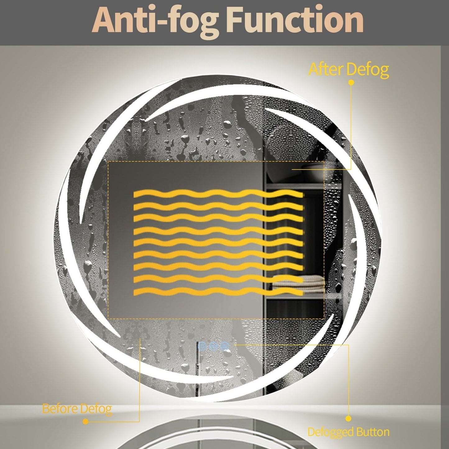 Miroir de salle de bain tactile à LED étanche, antibuée, à intensité variable