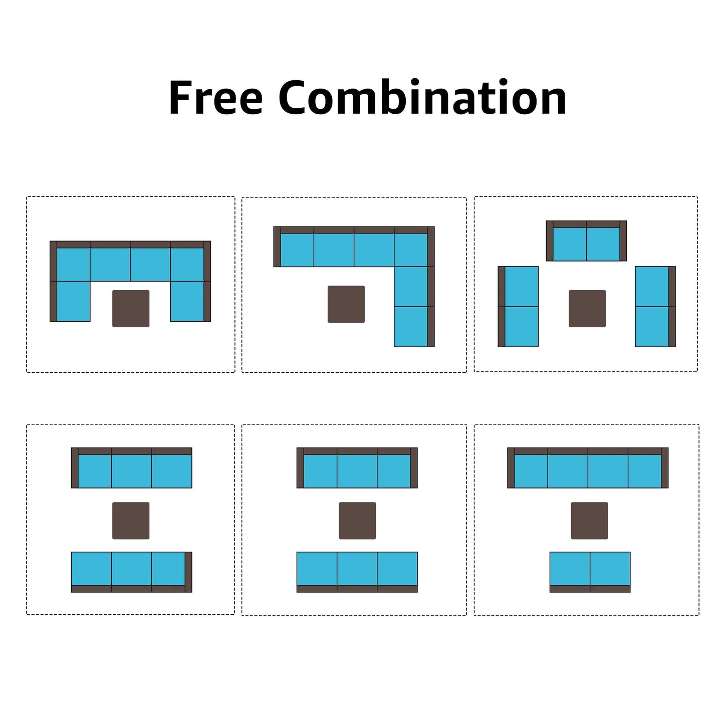 Ensemble de canapés d'extérieur sectionnels rembourrés en osier et acier, 7 pièces