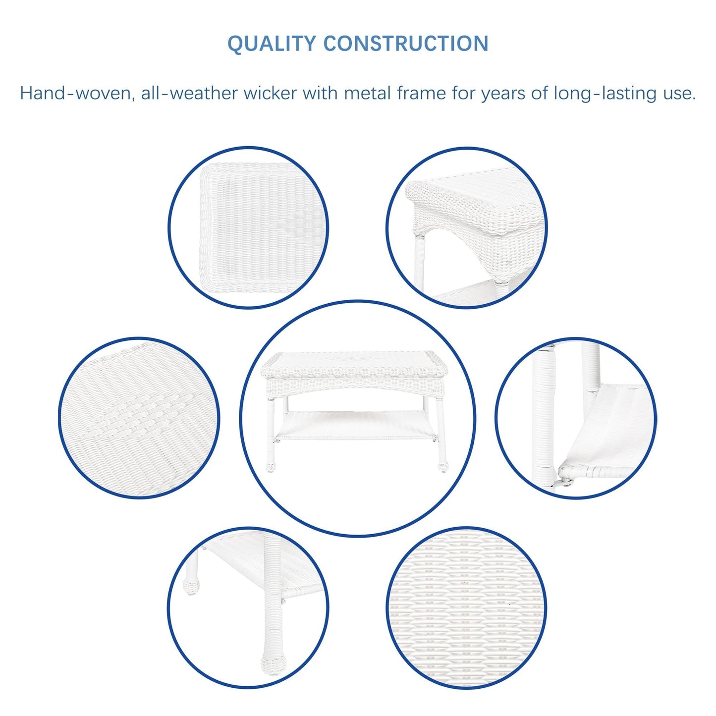 Ensemble de conversation 4 pièces pour patio en osier
