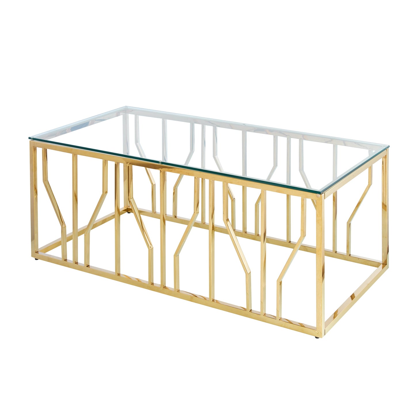 Table basse Aria Gold Deco avec plateau en verre transparent