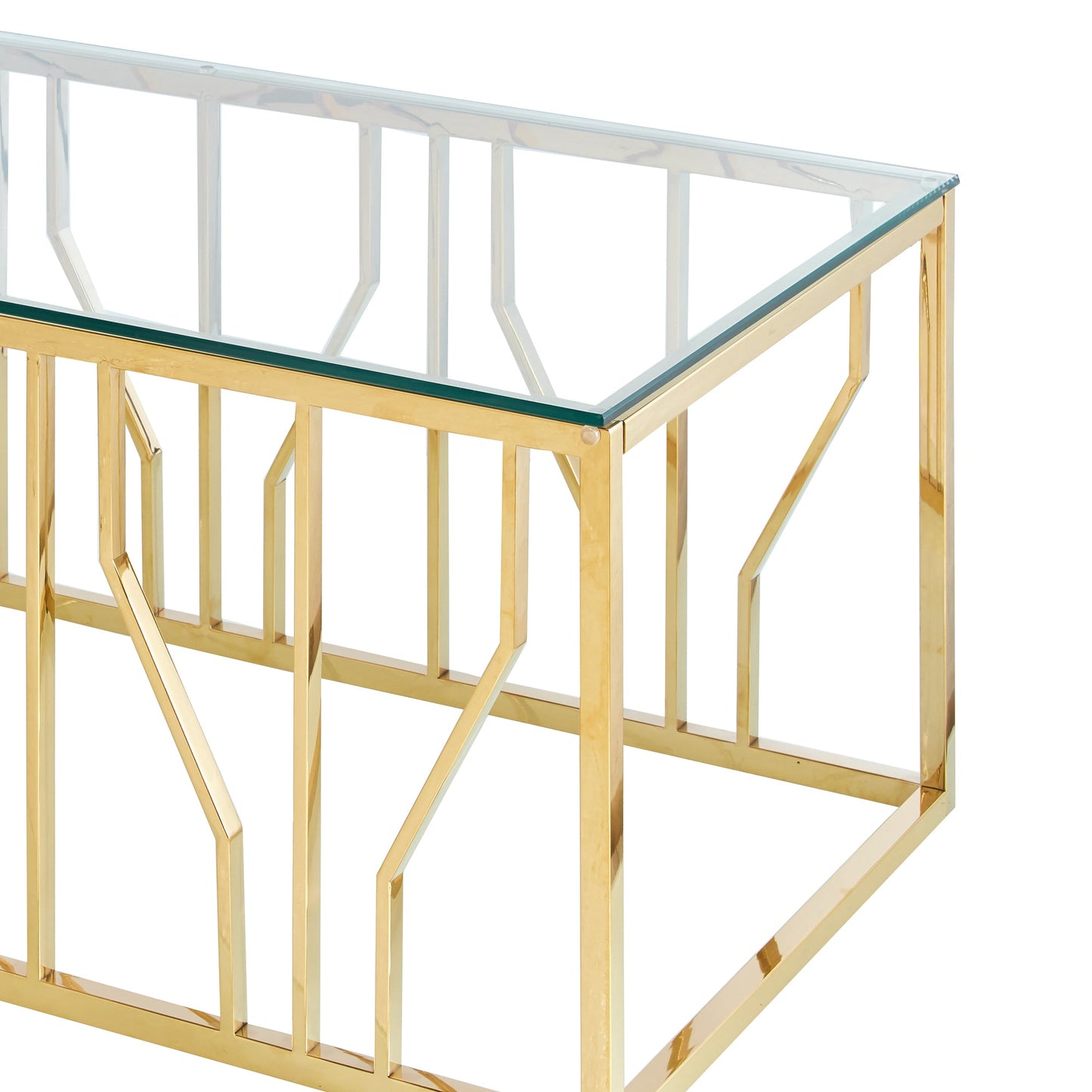 Table basse Aria Gold Deco avec plateau en verre transparent