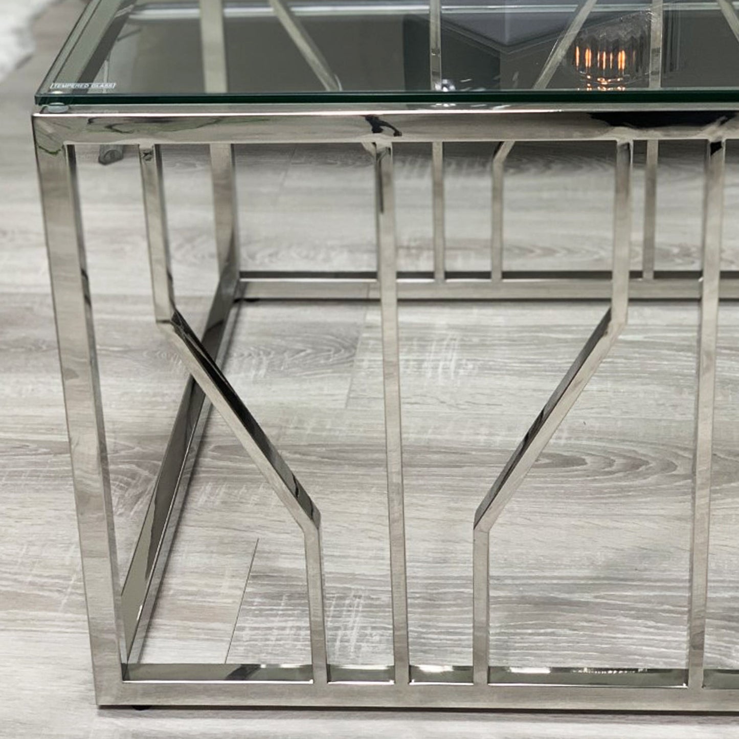 Table basse Aria Silver Deco avec plateau en verre transparent