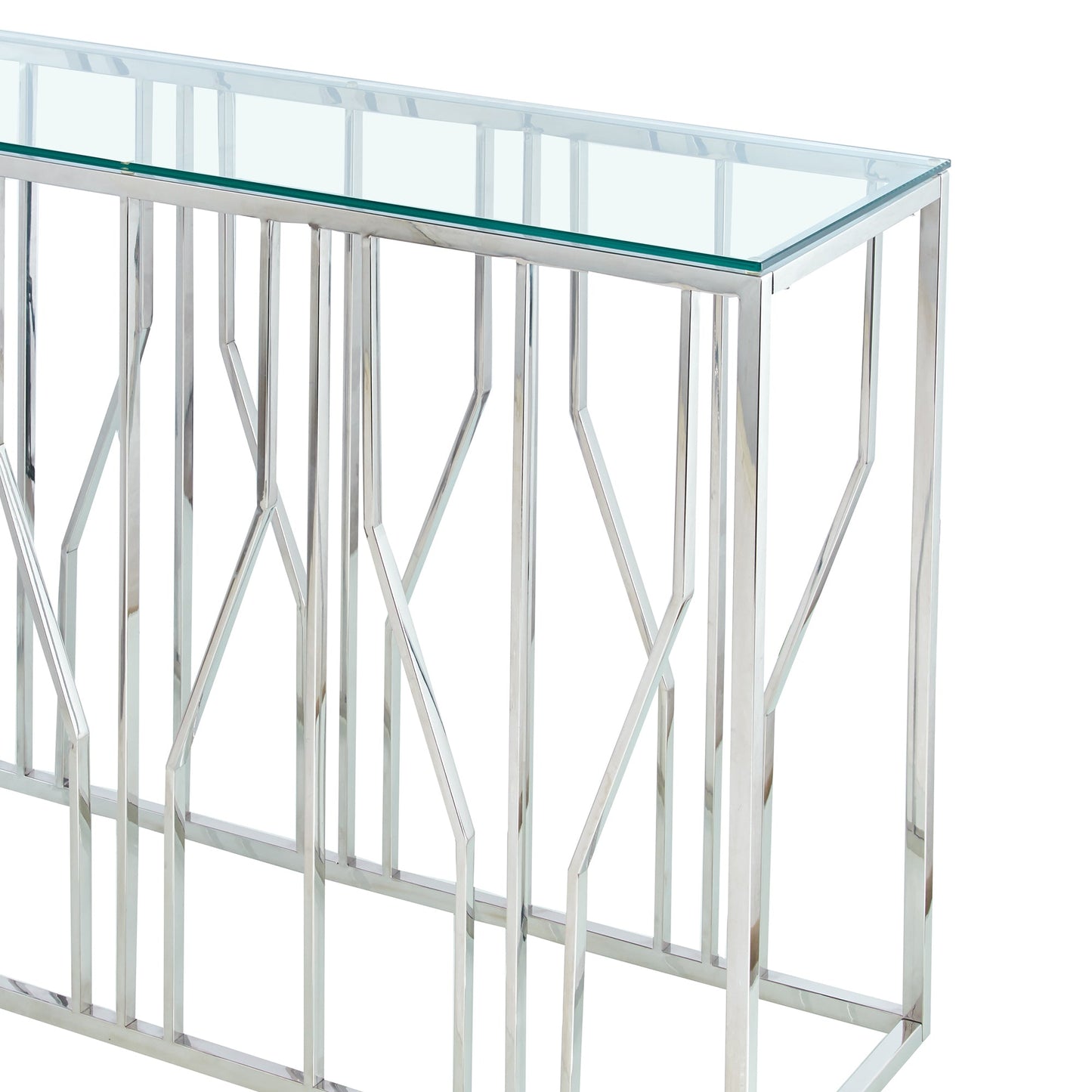 Console Aria Silver Deco avec plateau en verre transparent