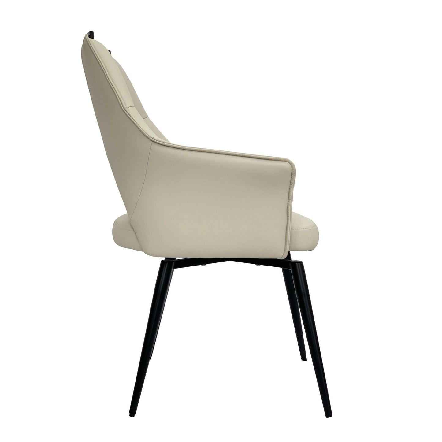 Chaise de salle à manger pivotante en cuir crème Esme, garniture supérieure noire et pieds noirs
