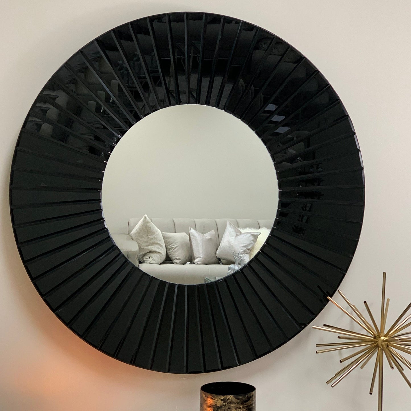 Grand miroir rond biseauté Isabella en noir