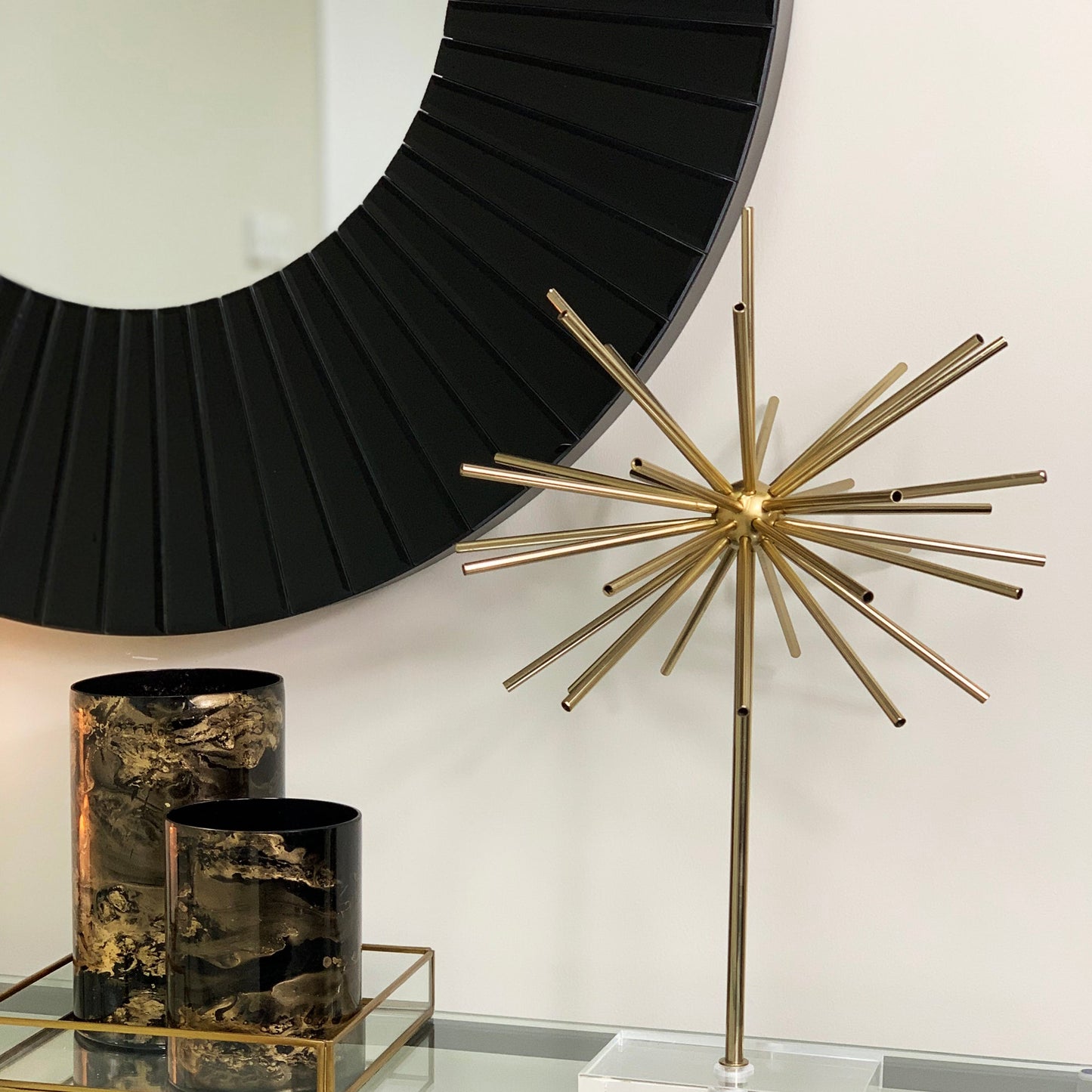 Grand miroir rond biseauté Isabella en noir