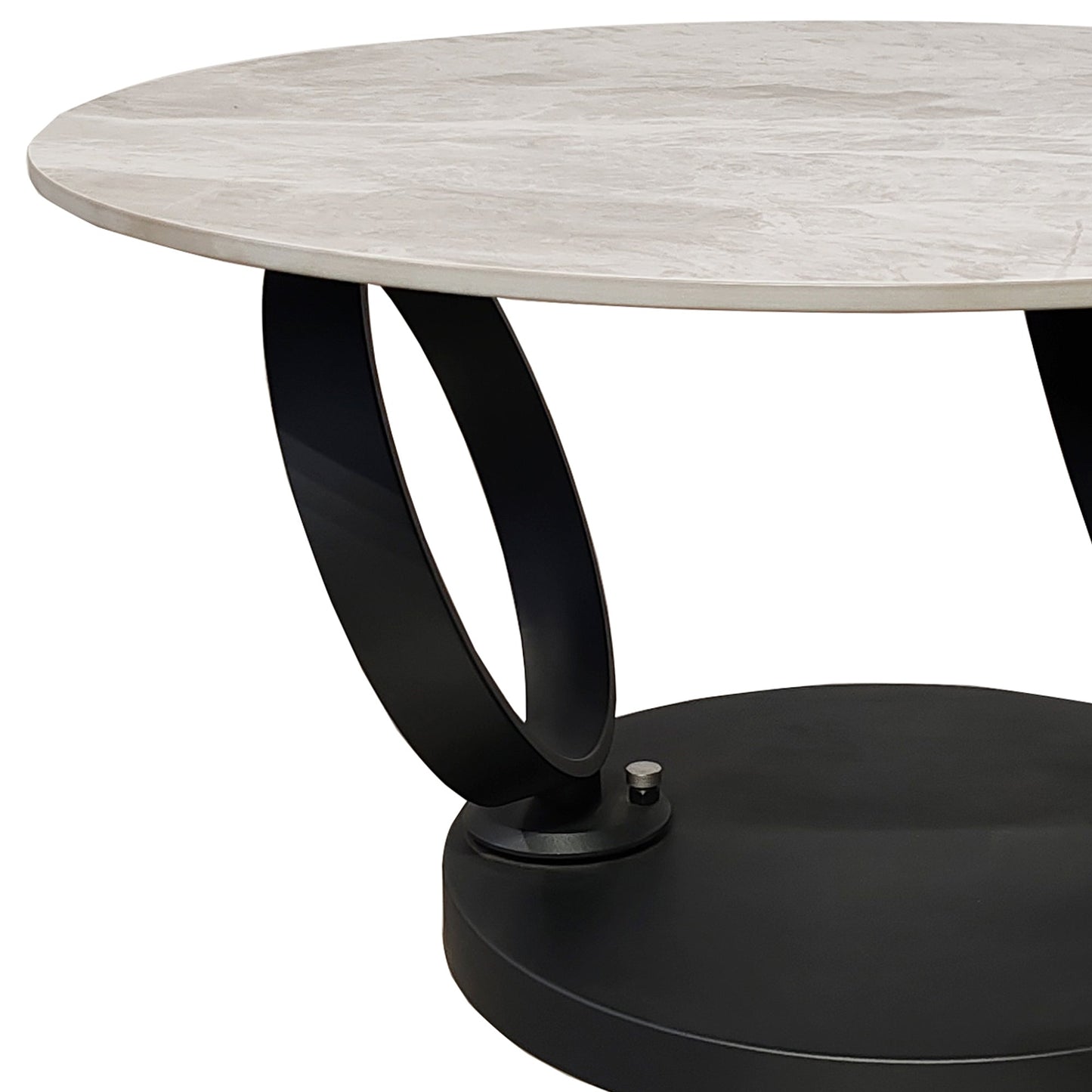 Table basse pivotante en céramique grise effet marbre avec base noire