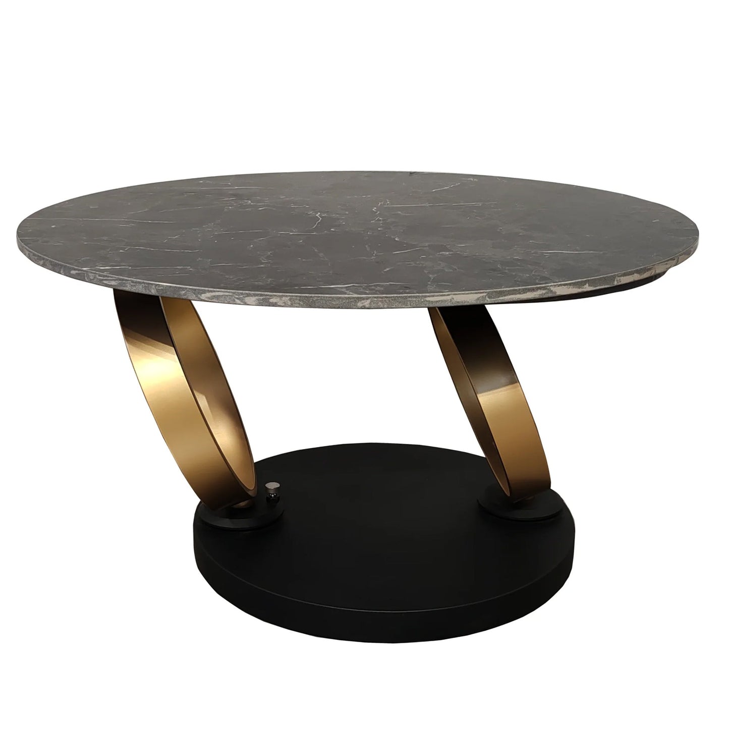 Table basse pivotante en céramique noire effet marbre avec base dorée