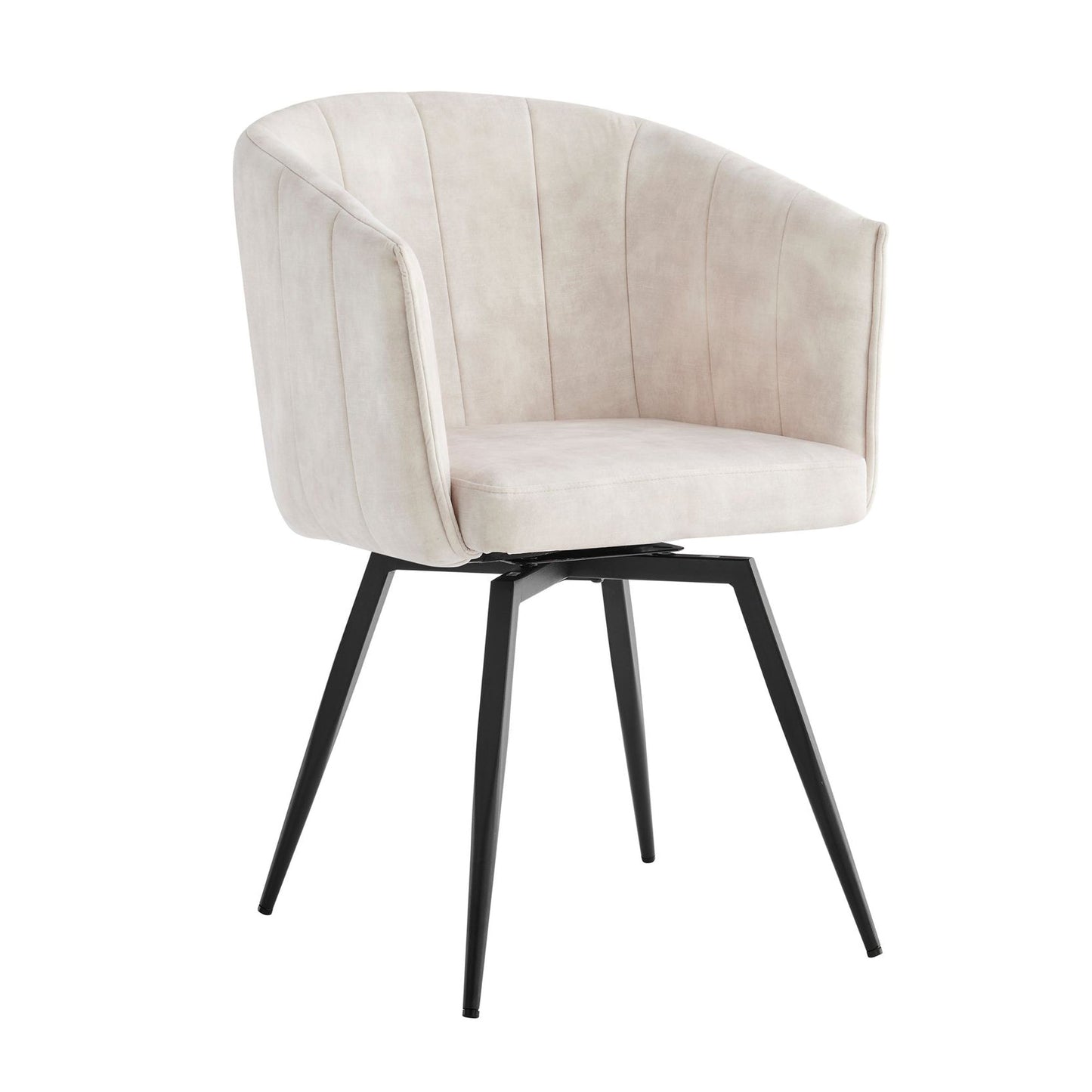 Chaise de salle à manger Arlo en velours crème avec pieds pivotants noirs