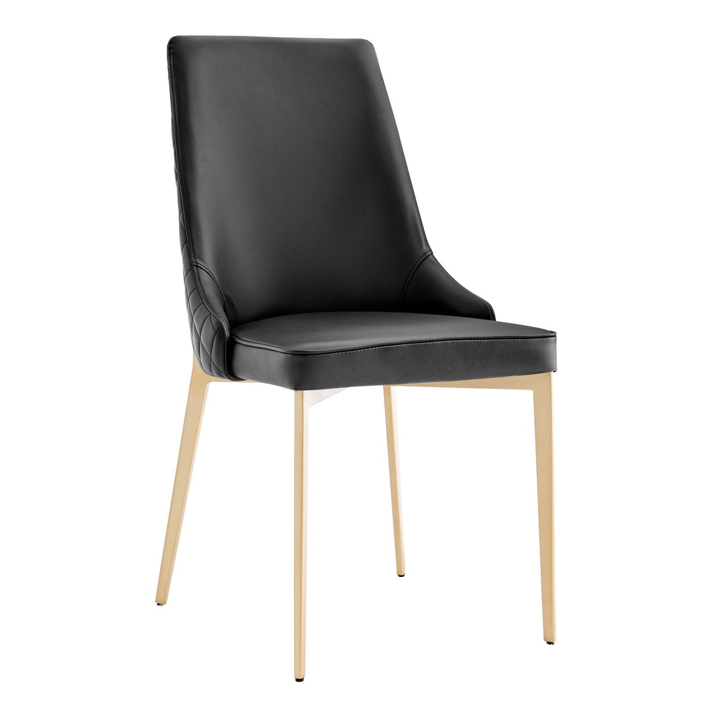 Chaise de salle à manger noire Jade en similicuir avec pieds dorés